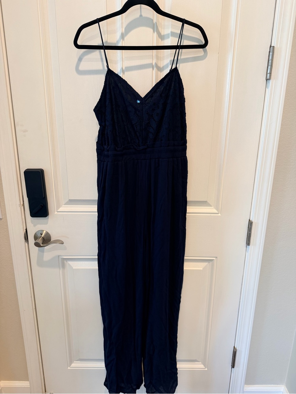 Maurices Navy Blue Lace Bodice Jumpsuit